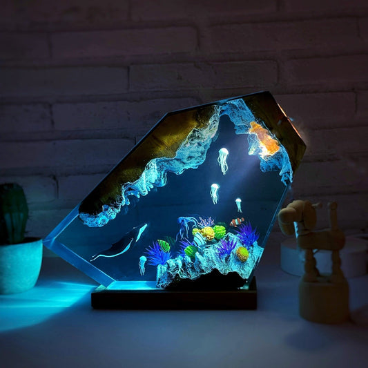 Humpback Whale and Jellyfish Resin Night Light(OR)