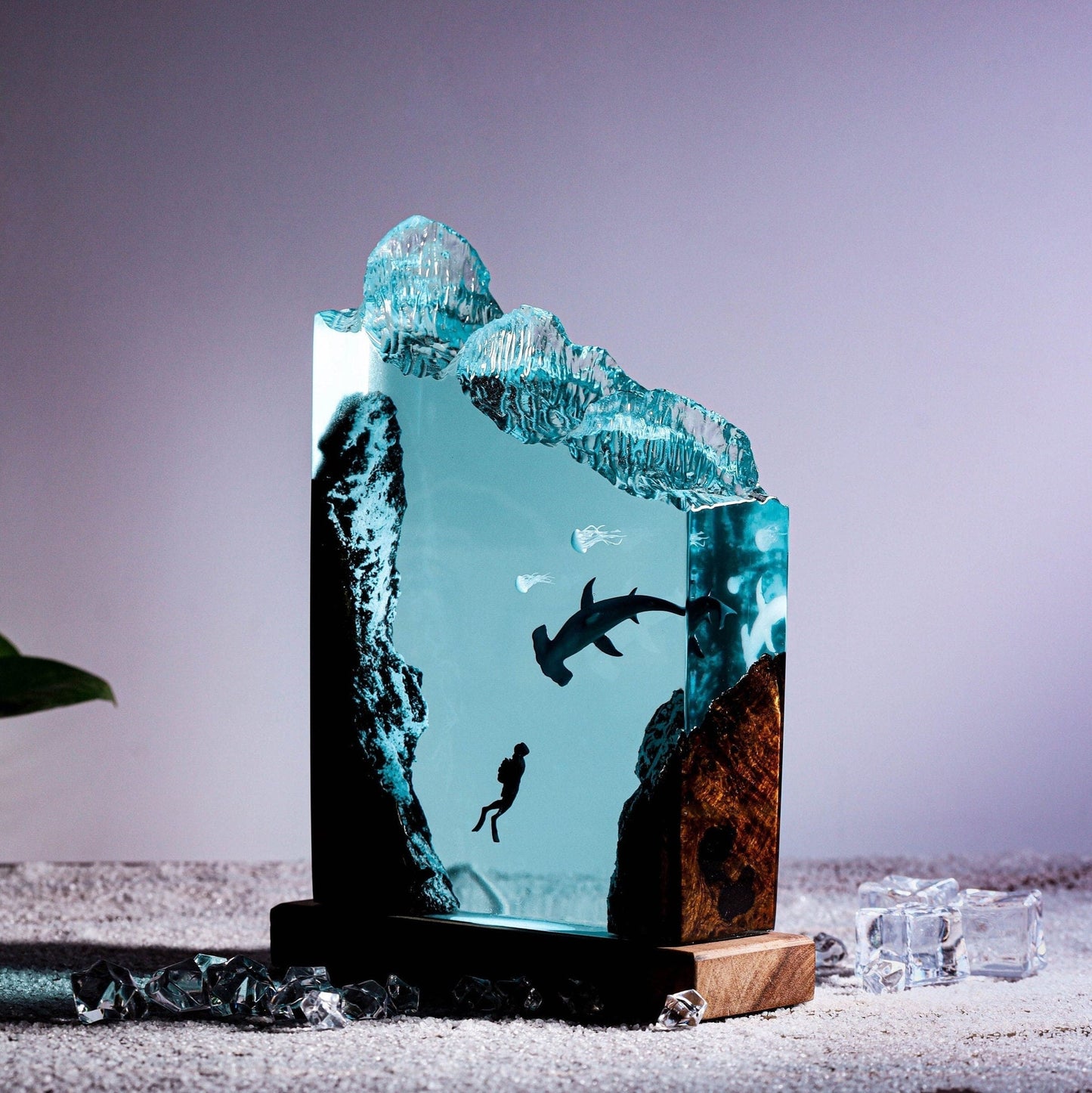 Hammerhead Shark and Diver Resin Night Light(OR)