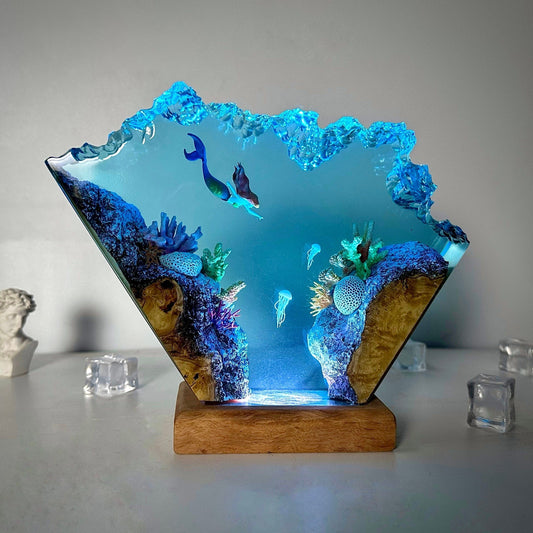 Mermaid Epoxy Resin Wood Lamp(OR)