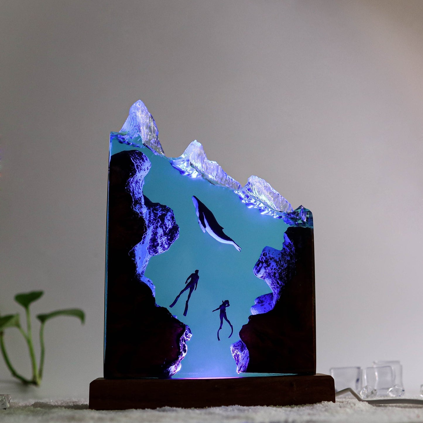 Hammerhead Shark and Diver Resin Night Light(OR)