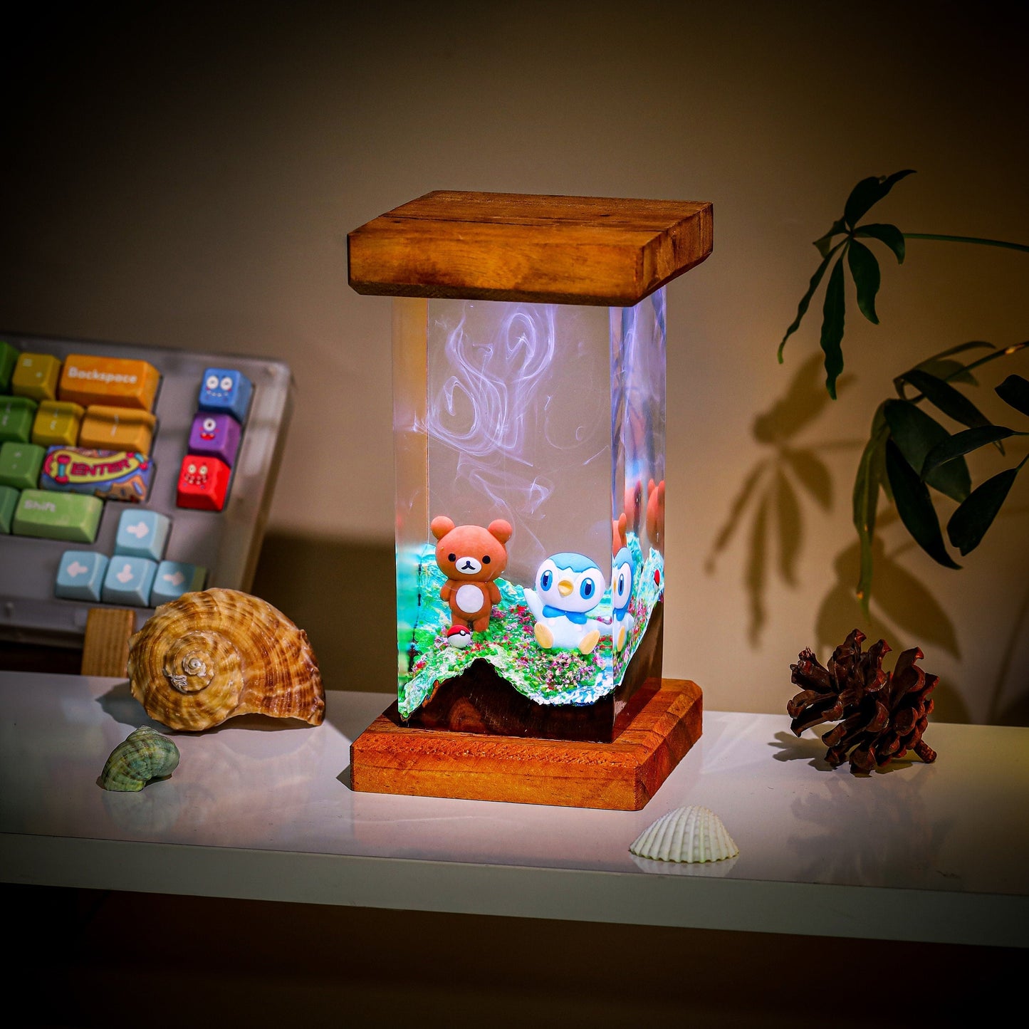 Kuma and Piplup Pokemon Epoxy Lamp